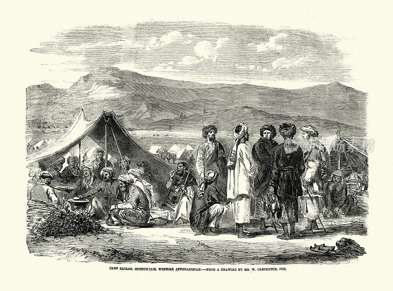 巴扎营，阿富汗西部，Meerunzaie, 1858年，19世纪